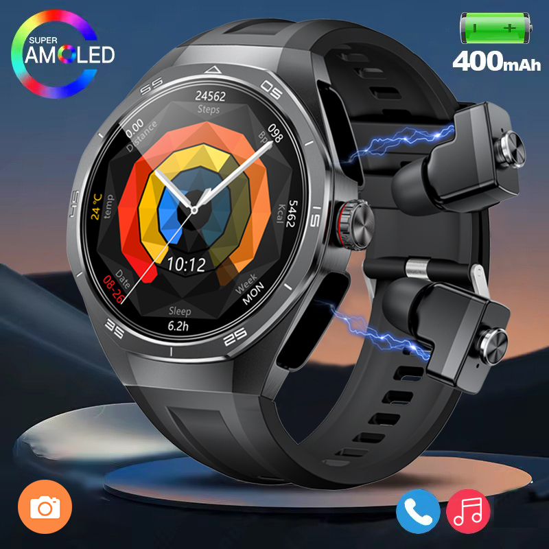 Nuovo Smart Watch da uomo con auricolari Bluetooth TWS 2 in 1 Altoparlante incorporato HIFI 9D Suono Monitor sanitario Chiamata Bluetooth SmartWatch