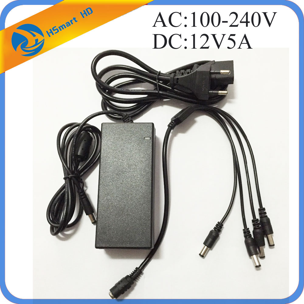 DC 12V 5A Power Supply Adapter + 4 Split Power Cable for CCTV Security Camera DVR Analog AHD TVI CVI camera DVR Systems
