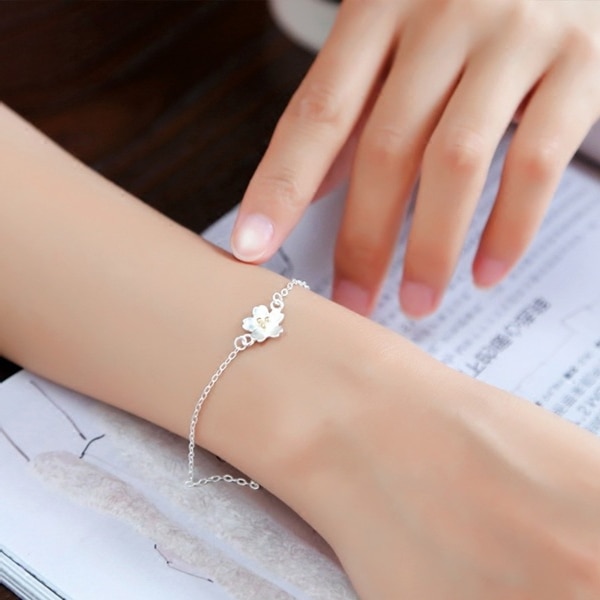 Punk Vintage 925 Sterling Silver Cheery Flower Bracelets for Women Link Chains Bracelet