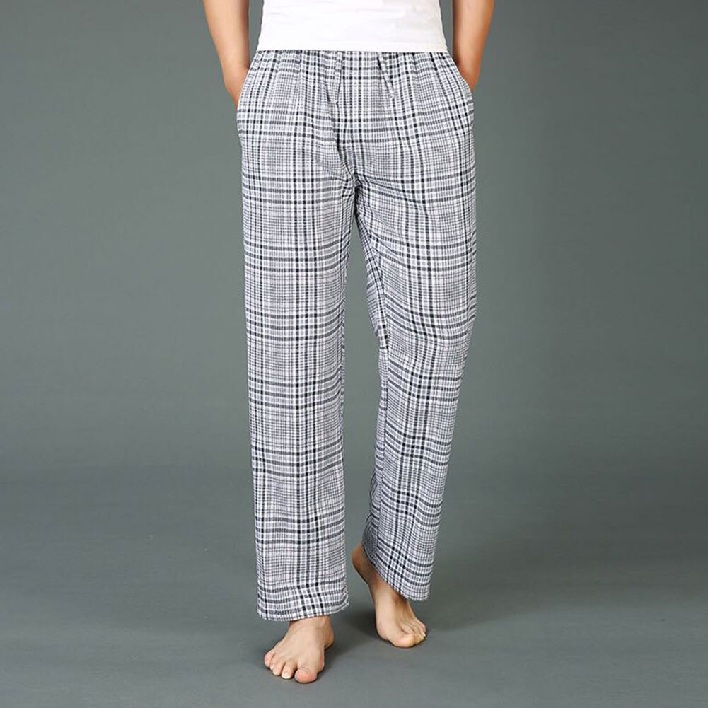 Herre pyjamasbukser i blød bomuld plaid/stribe elastisk linning nattøj pyjamas loungebukser: L / -en
