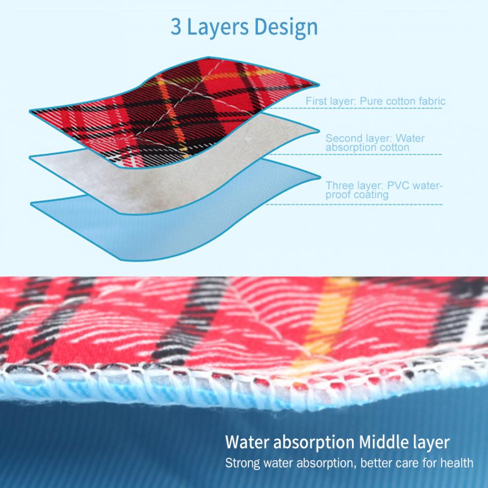 3 Colors 60*90cm Resuable Cotton Adult Insert Liners Washable Thickening Elder Cloth Nappy 3 Layers Diaper