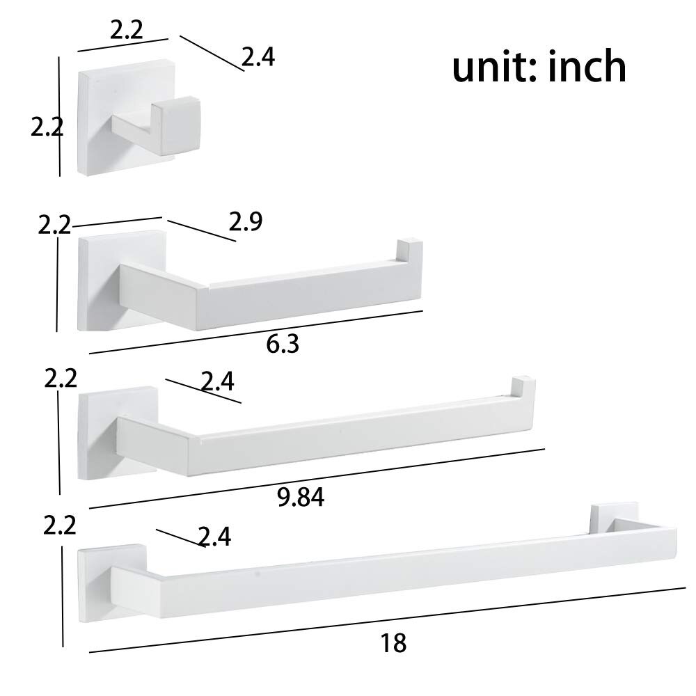 Wit 4 Stuks Badkamer Hardware Accessoires Set Wandmontage Jas Haak Toiletrolhouder Handdoekhouder Handdoek Bar