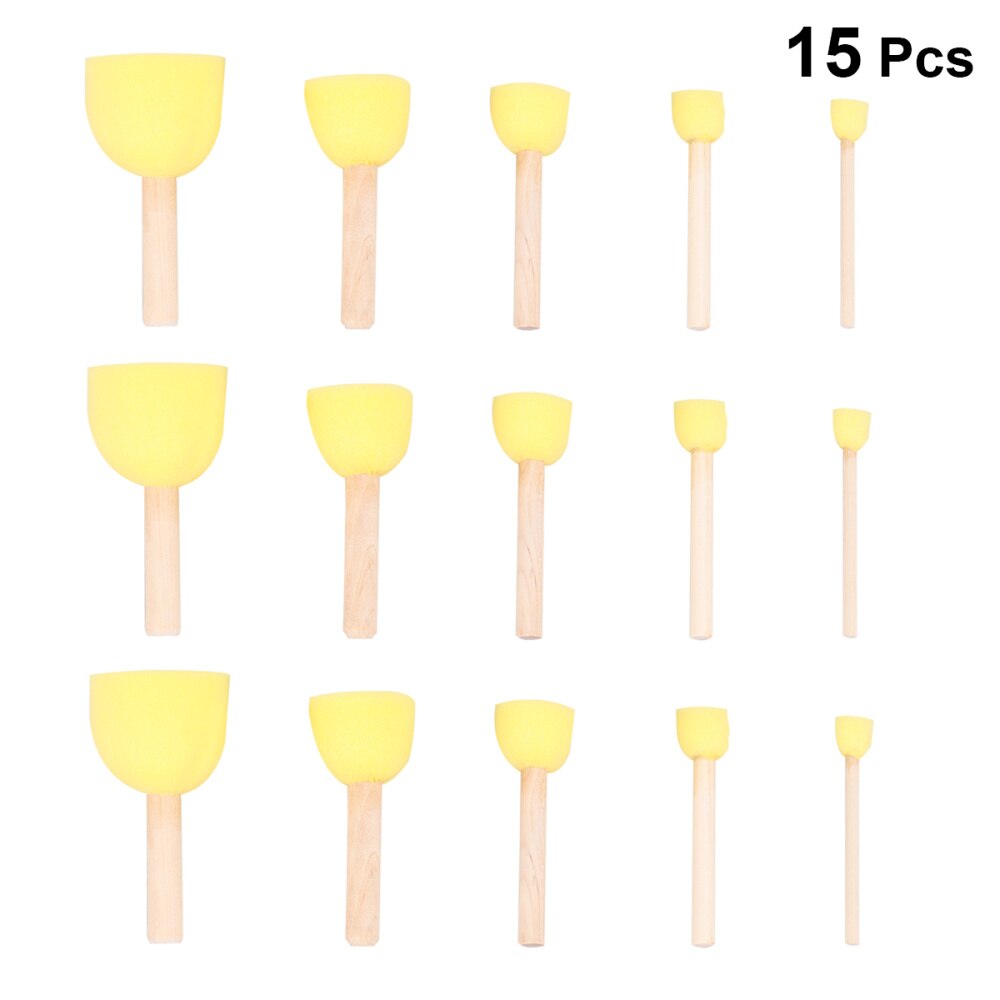 15Pcs Sponge Painting Brush Wooden Handle Drawing Brush Kids Graffiti Brushes DIY Painting Set for Kids Children