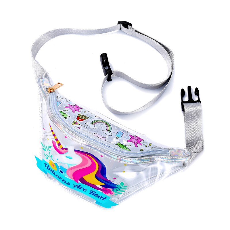 Sac banane pour femmes, été , sac de ceinture de plage transparent en PVC avec licorne de dessin animé pour filles: Unicorn