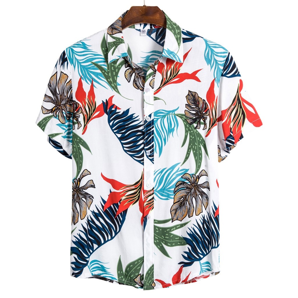 Ethnic Seaside Shirts Tropical Shirts Floral Summer Men Tops Casual Hawaiian Shirt Short Sleeve Cotton Lapel Button Camisa