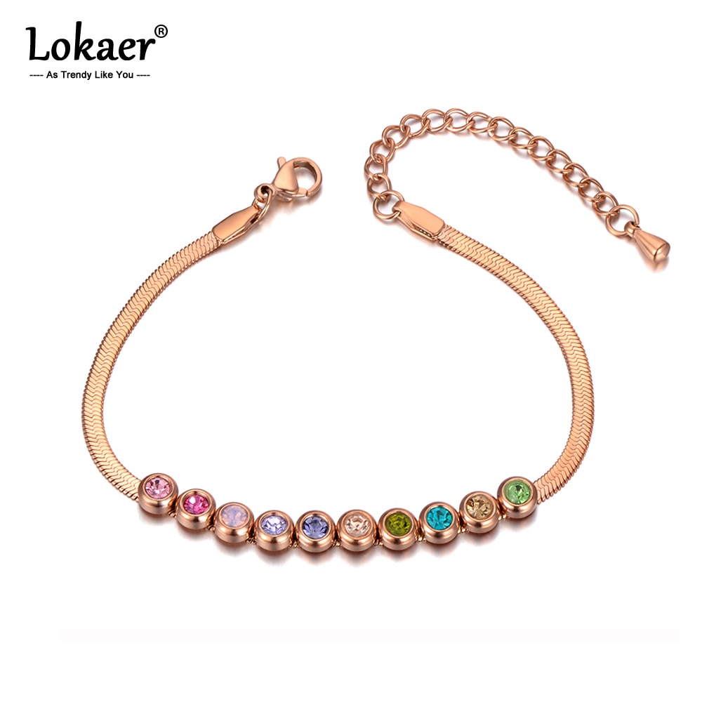 Lokaer modisch Edelstahl Gemischt Farbe Kristall Charme Armbänder Für Frauen Mädchen Böhmen Rose Gold Schlange Kette Armbinde B20046