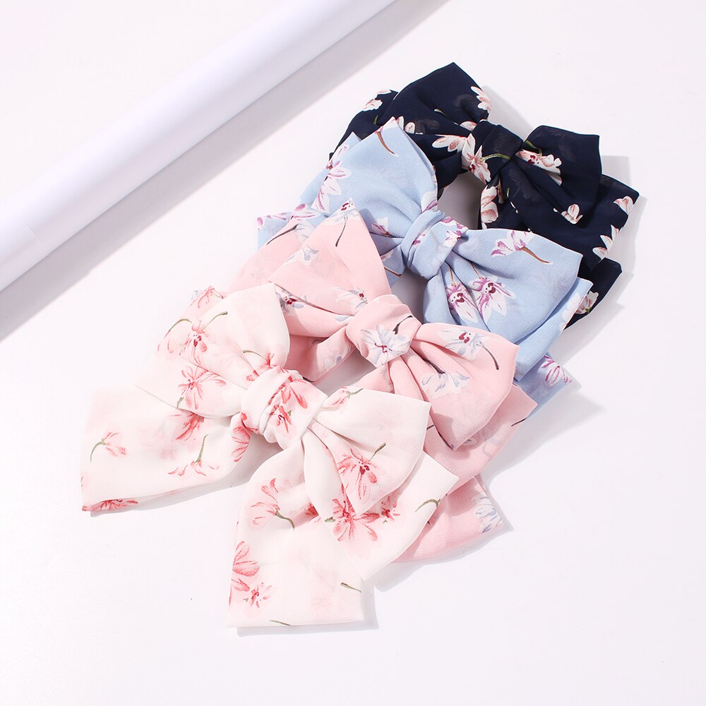 17 Colors Big Bow Clip Soft Stain Bowknot Barrettes Hairpins for Women Dot Flower Pattern Bow Ties Ponytail Hair Accessories