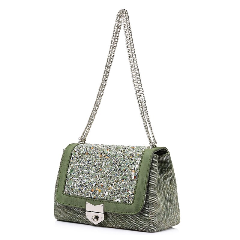 LOVEVOOK chaîne sac à bandoulière femme toile sacs à main femmes marques célèbres sacs de messager avec des diamants de: Green