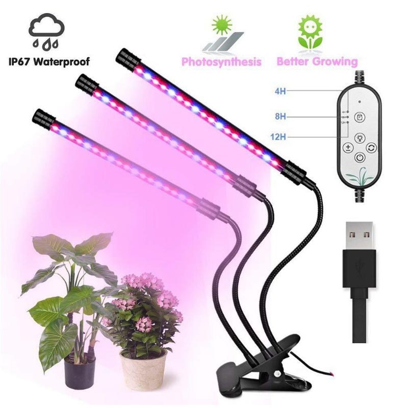 Planting lamp groei lamp USB plug clip waterdicht timing lamp 18 w plantengroei lamp LED 3 hoofd verstelbare multifunctionele plant