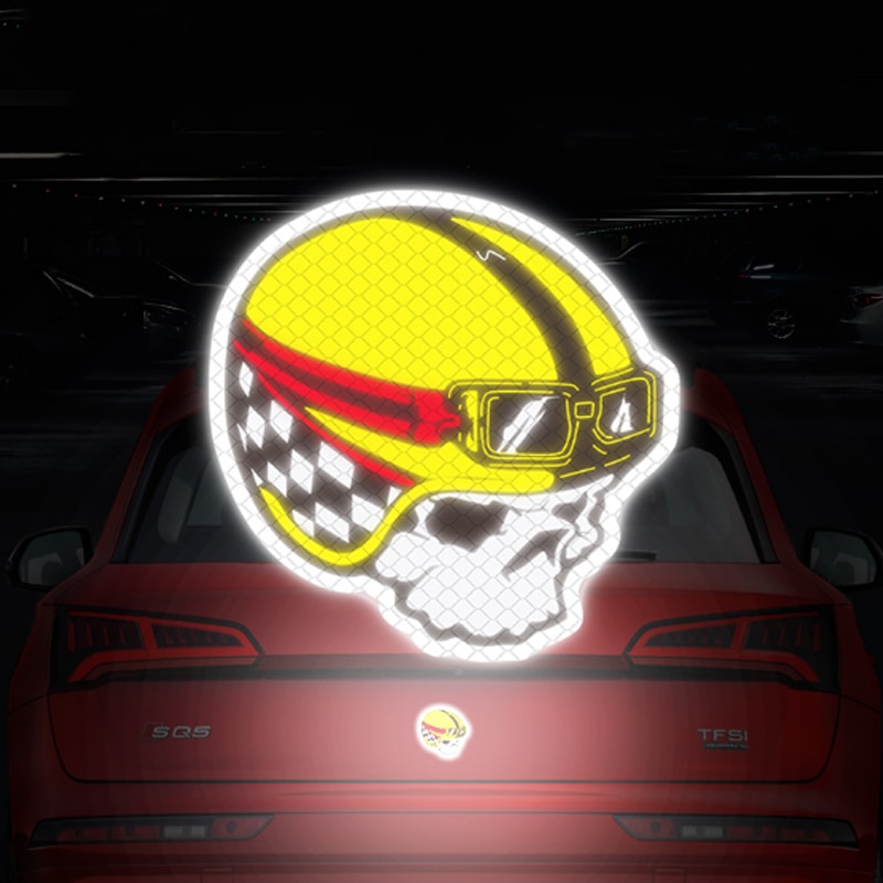 2pcs Helmet Skull Reflective Sticker for Car Decoration Night Warning Tape Vehicle Tail Decal Scratch Modification Made with 3M