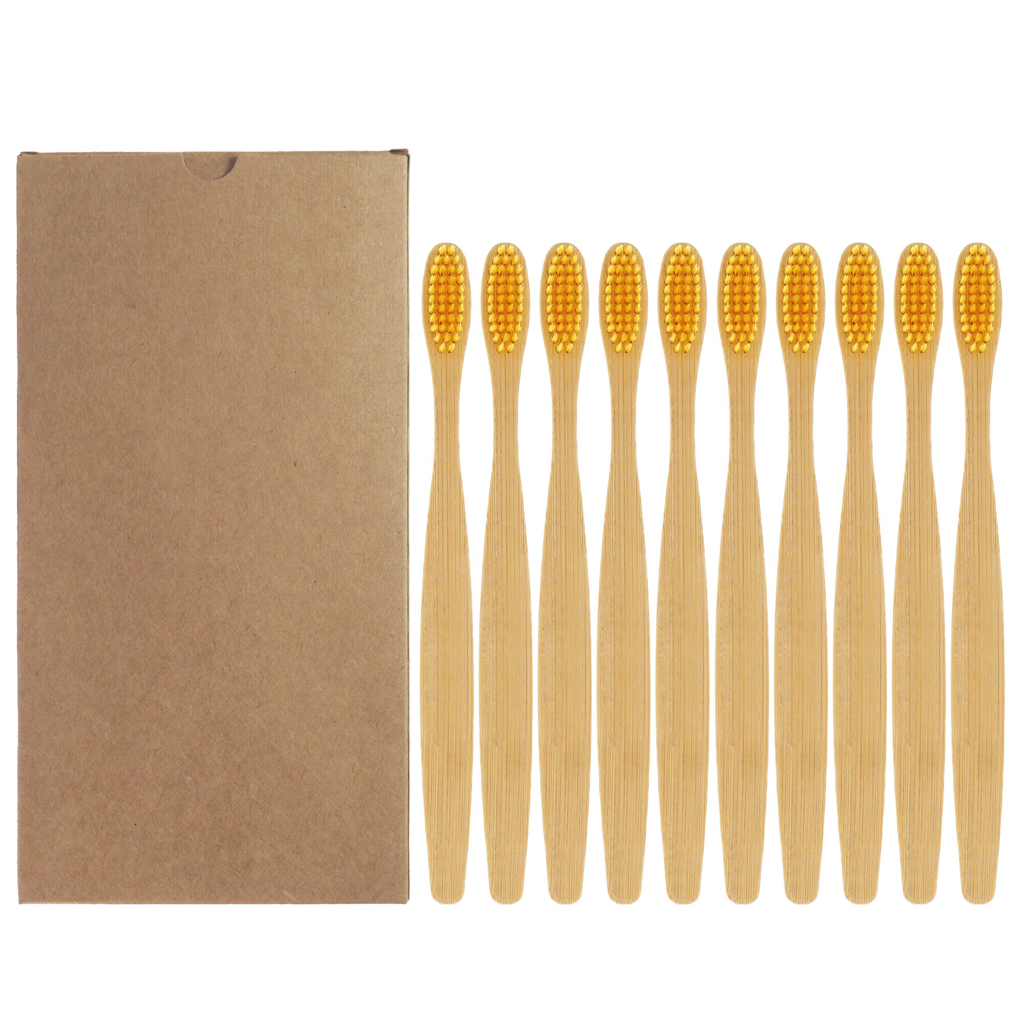 Lot de 10 brosses à dents en bambou naturel, soies souples colorées, pour le blanchissement des dents, soins dentaires: 10PCS Yellow