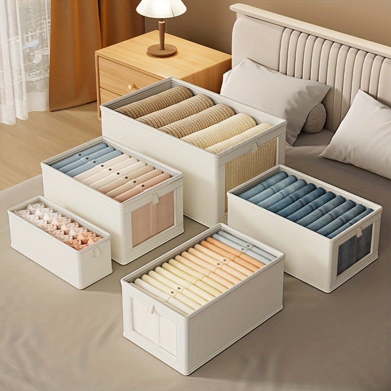 Grande boîte de rangement en toile pliable avec fenêtre transparente – Organiser et ranger les vêtements, gain de place, organisateur de placard à domicile