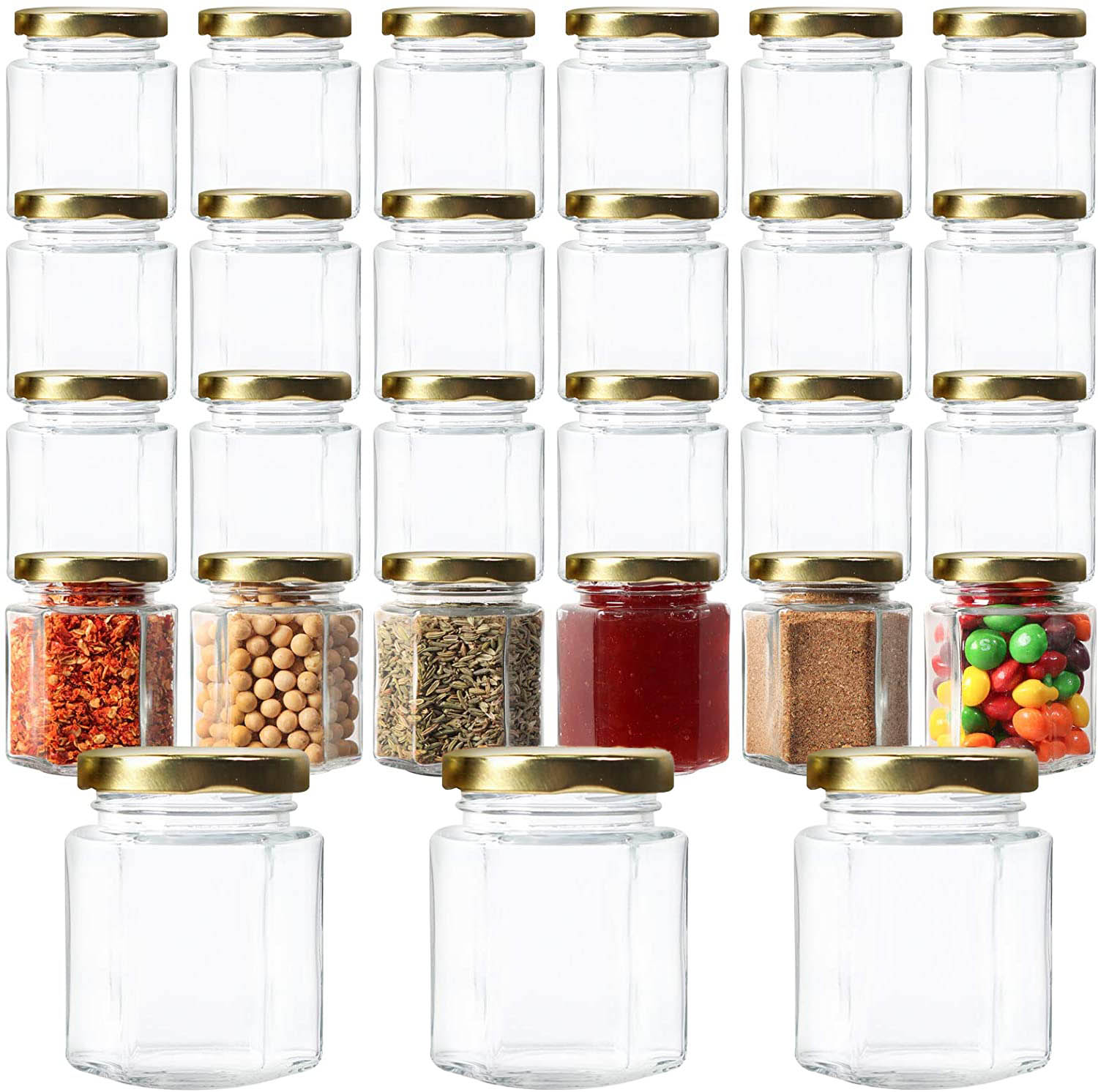 Glass Jelly Candy Candle Hexagonal Jam Honey Jar With Gold Lids Honey Container For Jam, Baby Foods, , Wedding Party Favors