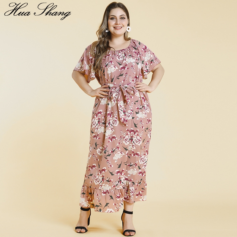 Plus size kvinder sommerkjole lange korte ærmer blomsterprint flæser strandkjole stor størrelse dame lange boho kjoler