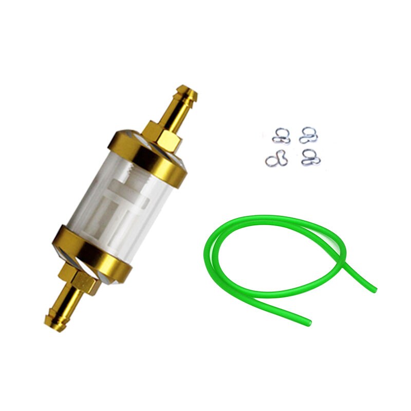 ALCON-manguera de filtro en línea de gasolina para combustible de competición, filtro de combustible de Gas de 8mm, tubo de aceite y juego de abrazadera para motobicicleta, ATV, Quad, Scooter: Yellow