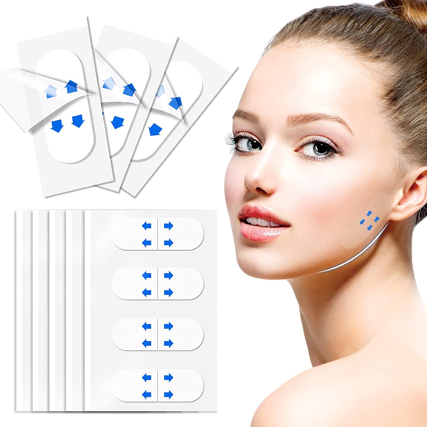 80 Uds. Pegatinas invisibles para levantamiento de rostro, cintas de repuesto en forma de V para levantamiento de barbilla doble, maquillaje fino, parches adhesivos para estiramiento facial