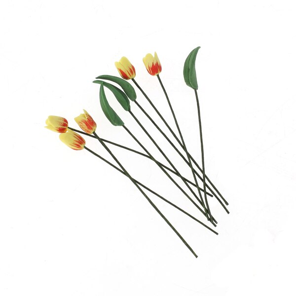 9pz Artificiale Tulipano Giallo Fiori e foglie 1:12 Casa Delle Bambole Decorazione