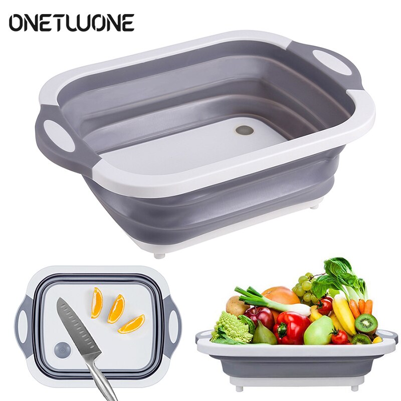 Kitchen Chopping Cutting Board Foldable Silicone Cutting Board Chopping Boards Washing Basket Drain Kitchen Organizer: Default Title