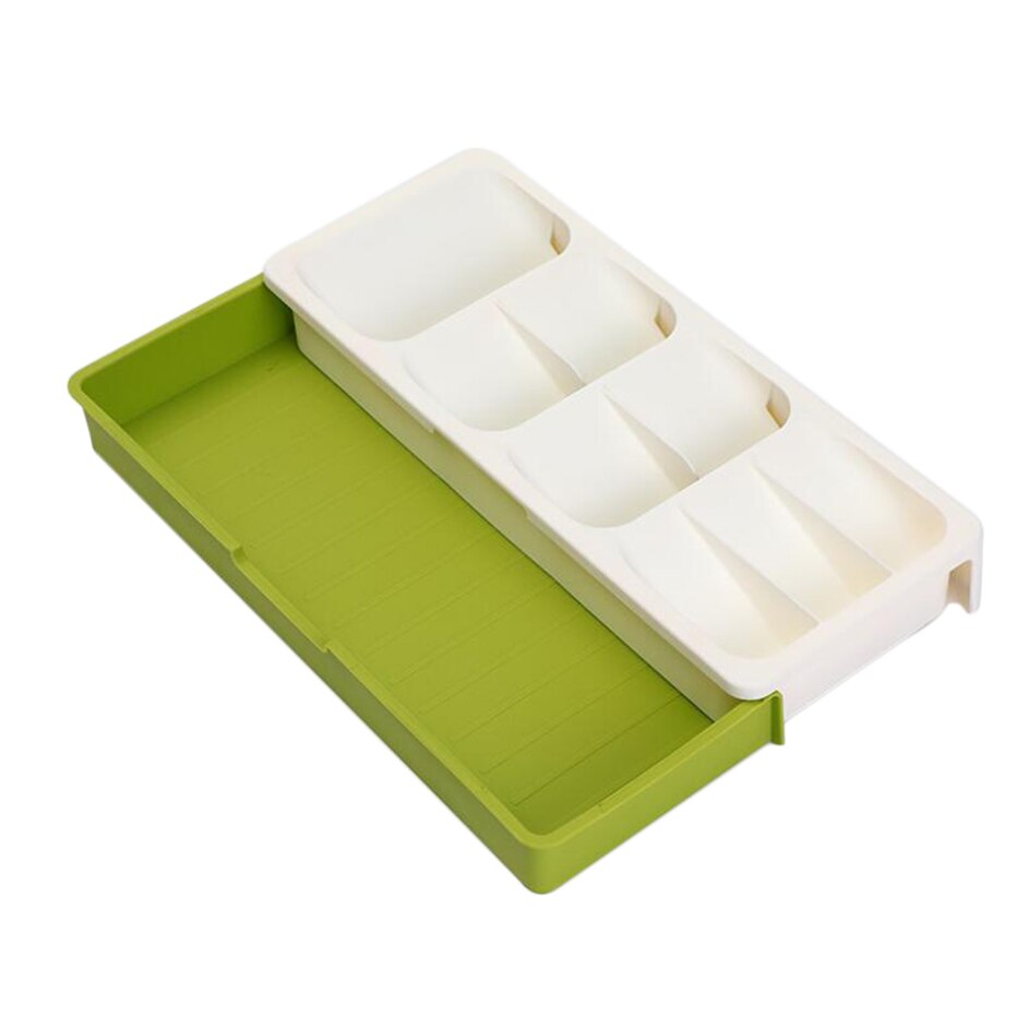 Khgdnor plastik knivblokholder skuffe knive gafler skeer opbevaringsstativ knivstativ skab bakke køkken kulteri organizer: Justerbar-grøn