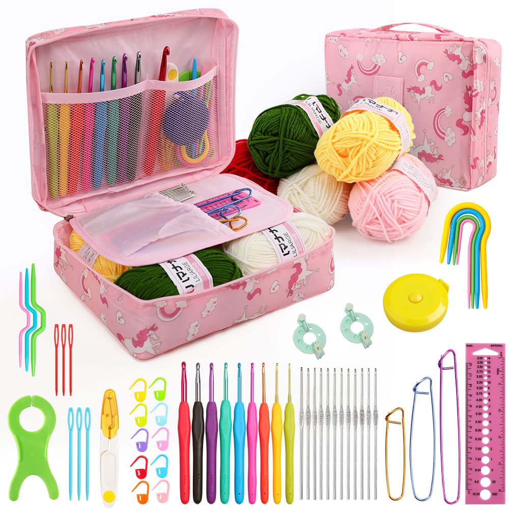 59Pcs/Set Crochet Set DIY Beginner Crochet Hook Kit With Storage Bag Material Pack Portable Sewing Knitting and Storage Tools: Dark Green