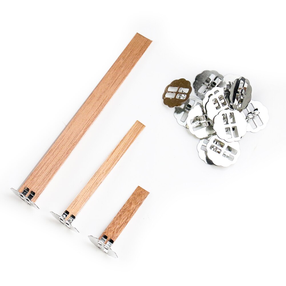 50 Uds. De mechas de madera para velas, 8mm, 10mm, 15mm, con pestaña de soporte, núcleo de mecha, suministros de fabricación de velas, accesorios de cera de Parffin