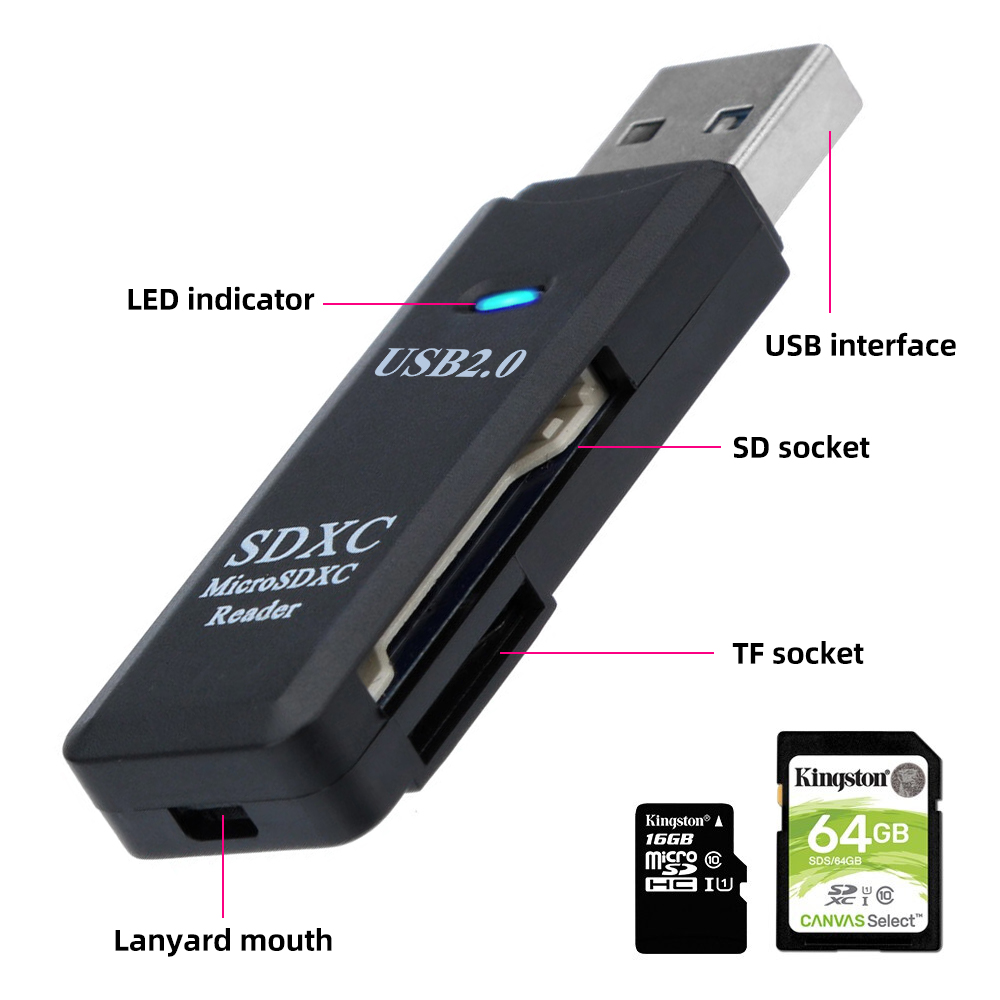 ANKNDO 2 In 1 Usb 2.0 Card Reader Micro Sd Tf Card Memory Reader To Usb Adaper For Phone Computer Flash Drive Laptop Accessories
