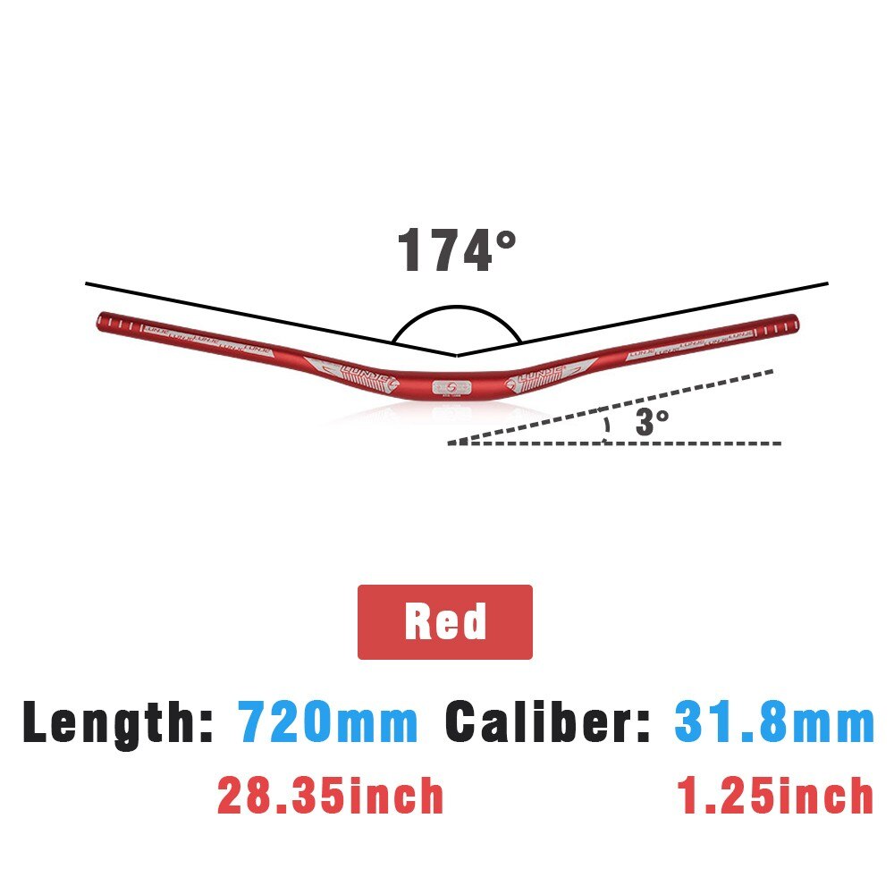 Accessori per Mountain Bike con manubrio curvo per bicicletta in lega di alluminio LUNJE per parti del ciclo del volante con attacco manubrio da 31.8mm 720/780mm: 720mm Red