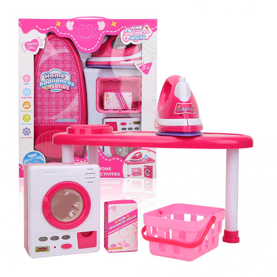 Simulatie Elektrische Ijzer Wasmachine Tafel Set Huishoudelijke Apparaten Speelhuis Speelgoed Baby Kids Educatief Speelgoed Met Geluid Licht: Default Title