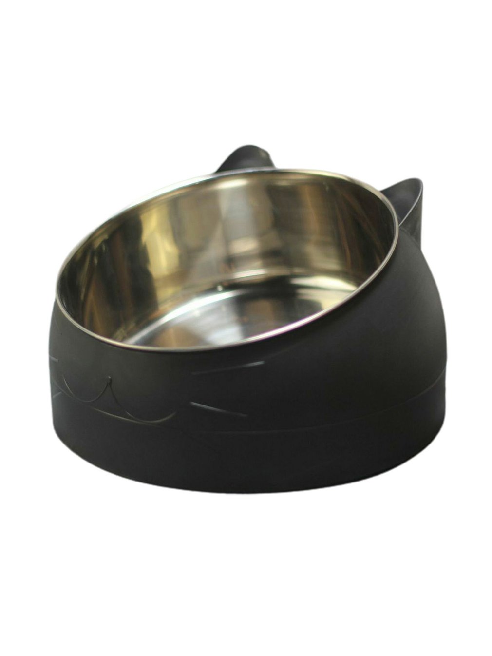 Cuenco de acero inoxidable antideslizante para gatos, Base para cachorros, alimentador de agua potable, plato inclinable de protección para el cuello, cuenco para mascotas: Negro