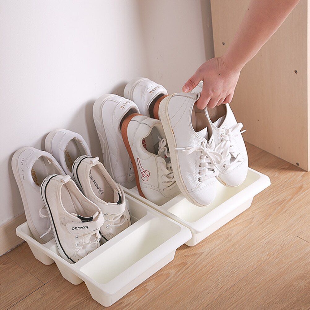 Shoe Box Upright Shoe Storage Box Plastic Organizer Dustproof Shoe Holder for Home (White)