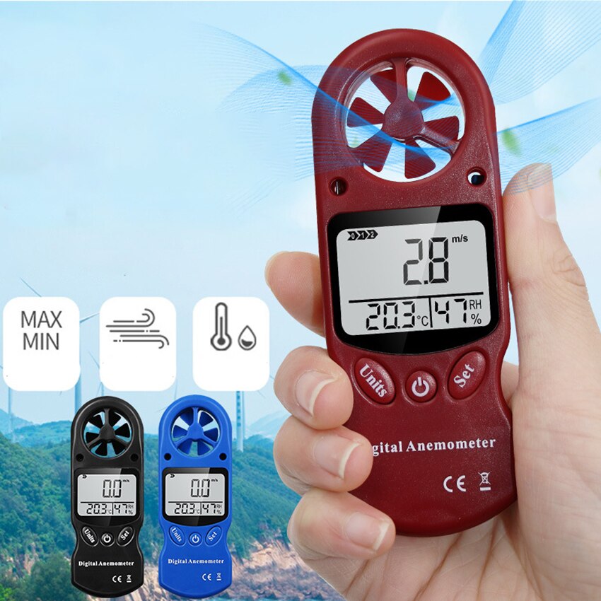 Handheld Anemometer, Digital Wind Speed CFM Meter Gauge Air Flow Velocity Tester Air Volume Meter, 5 Units, MAX/MIN Valve