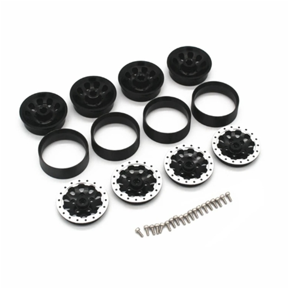 4Pcs Metal Beadlock Wheel Hub Wheel Rim And Rubber Tire For WPL C14 C24 B14 B24 B36 MN D90 MN99S RC Car Upgrade Parts