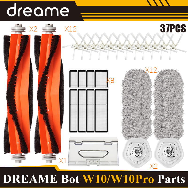 For Dreame Bot W10/W10 PRO Robot Vacuum Cleaner Spare Parts Washable Main Brush HEPA Mop Filter Replacement Parts: Beige