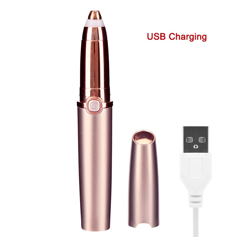 Electric Eyebrow Trimmer Epilator Makeup Painless Eye Brow Shaver Razors Portable Facial Hair Remover Women depilator battery: RoseGold-USB charge