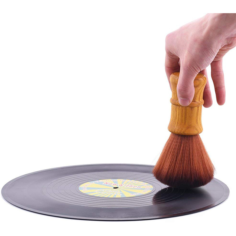 Record Player Brush - Anti-Static Cleaner for LP Vinyl - Wood Handle - USB Output
