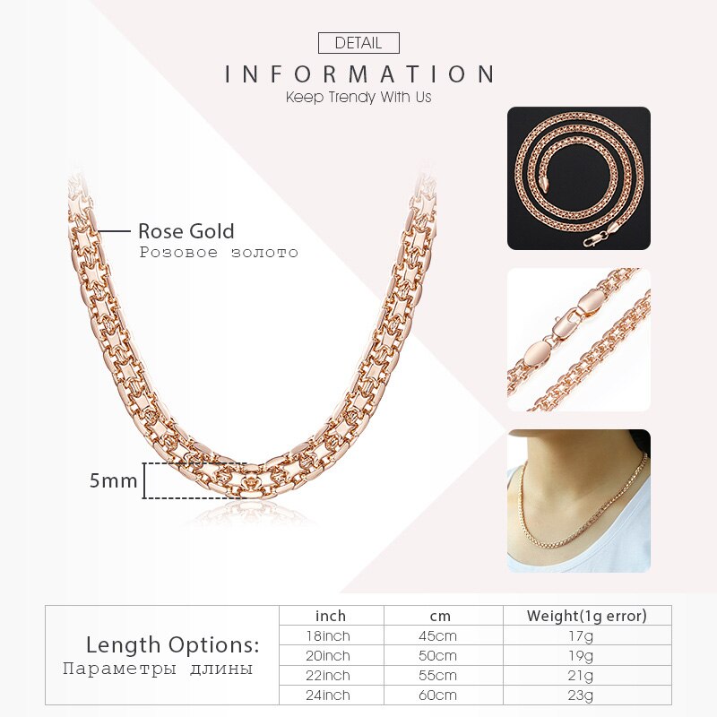 Rose Gold Necklace for Women Cuban Link Chain 585 Rose Gold Filled Womens Necklaces Chain Jewelry 5mm 50cm 55cm 60cm DLGN453: GN452 / 18inch 45cm