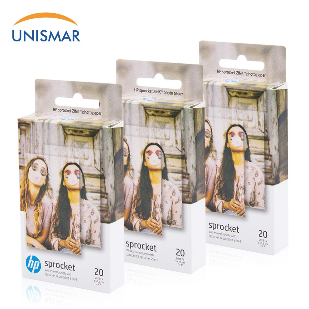 Unismar 2*3 pulgadas para HP piñón foto de papel fotográfico ZINK papel adhesivo respaldado por Photograic hojas de papel de foto de La etiqueta engomada