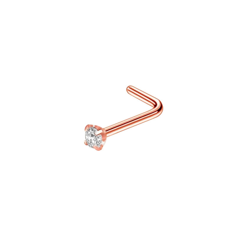 Piercing de acero quirúrgico, 3 piezas, 20G, Bola de Gema lineal Triple, Diamante redondo, CZ, para nariz, joyería en forma de L: 1PC C Rose g