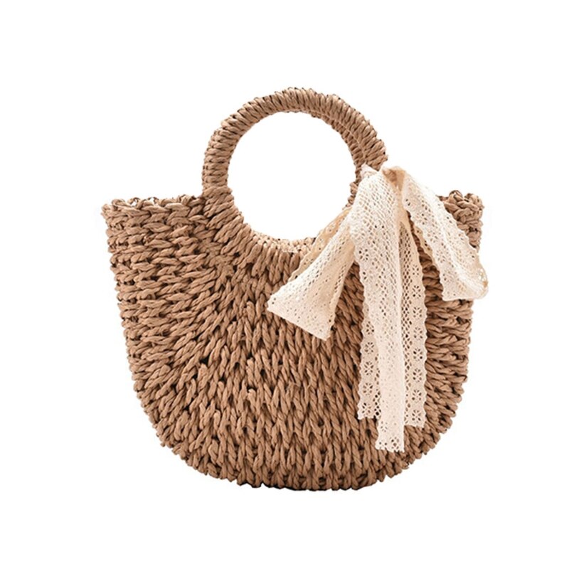 Women Straw Beach Tote Woven Summer Shoulder Bag Female Travel Vacation Casual Crossbody Handbag Drawstring Shopping Purse: Khaki