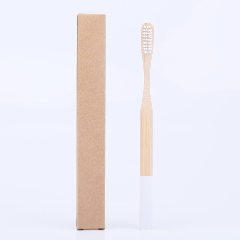 1 pcs Eco friendly bamboo bristle toothbrush Biodegradable Plastic Free Oral Care adult bamboo toothbrush handle brush: White-01