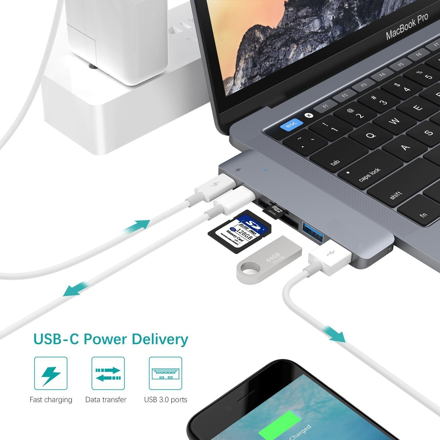 Type C Hub Kaartlezer Usb C Hub 3.0 Adapter Combo Met Sd Slot Voor Voor 13 &quot;&amp; 15&quot; Macbook Pro