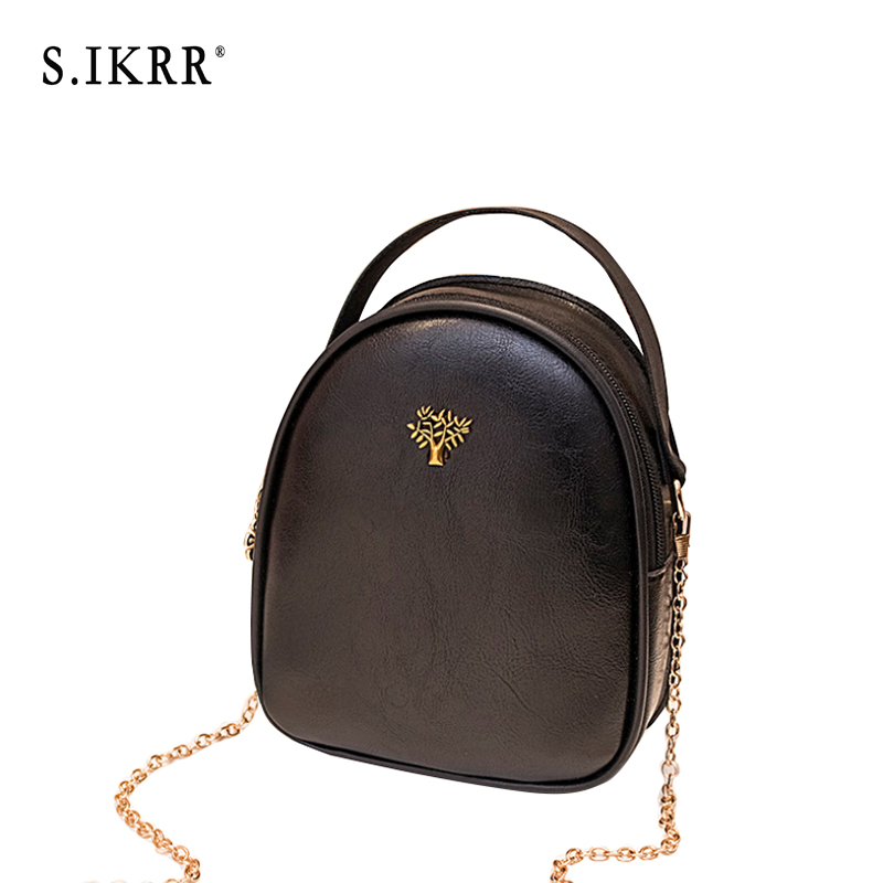 S. ikrr Eenvoudige Retro Vrouwen Handtas Keten Schoudertas Dames Olie Wax Lederen Portemonnee Crossbody Tassen Voor Vrouwen Mini Hand tassen: Black