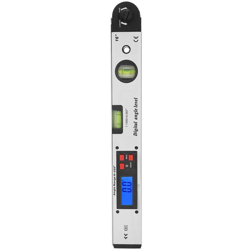 Angle Level Backlight LED Display Digital Goniometer with Horizontal Vertical Bubble Silver Data Hold Function 0-225 Degree