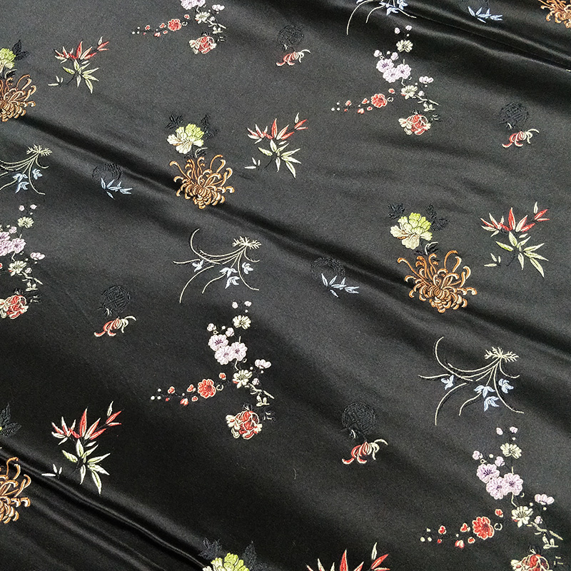 Chinese Silk Brocade Fabric Dobby Cheongsam Tang Suit Costume Wedding Dress Coat Cushion Cover Bag Meilan Bamboo Chrysanthemum: Black