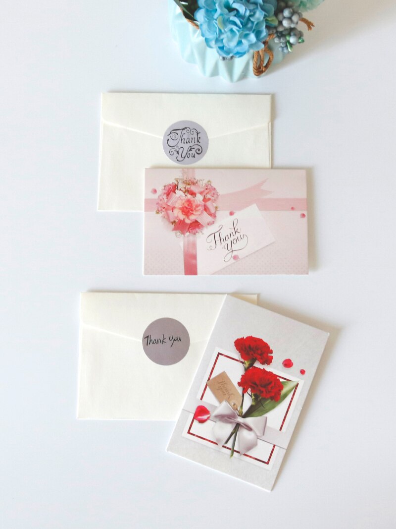 6 sæt blomster takkort tomme inde med kuvert klistermærker til fest bryllup baby shower blomst foldekort