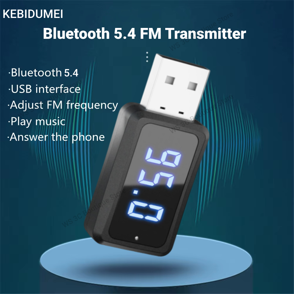 Car Bluetooth 5.4 FM Transmitter USB Wireless Audio Adapter With MIC Hands-Free Call Music For Car FM Radio USB Power Car Kit