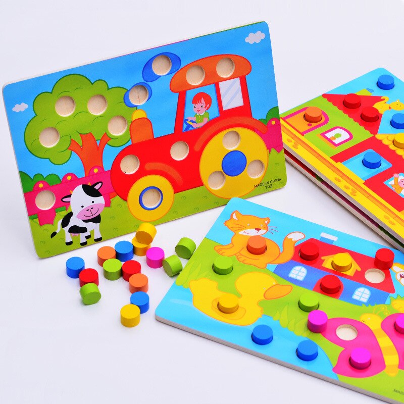 1 sæt træ legetøjspuslespil tangram puslespil pædagogisk tidlig læring tegneserie træpuslespil børnelegetøj til børn