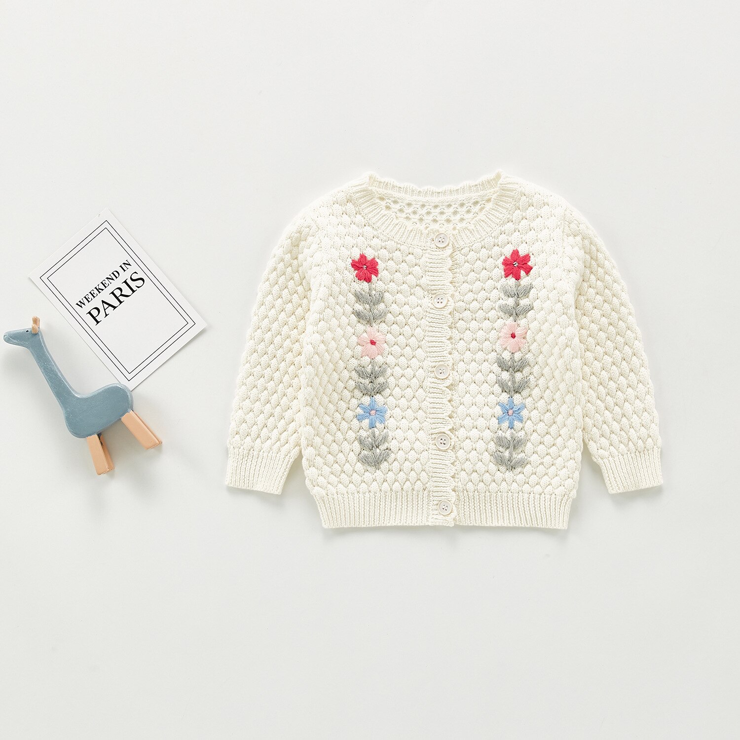 Hösten baby handbroderad stickad tröja kappa topp all-match cardigan småbarn flicka vinterkläder: Krämvit / 9m