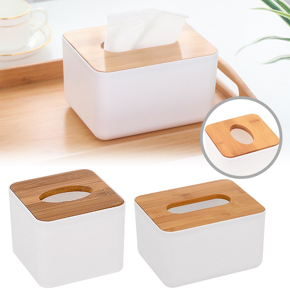 Tissue Box, Moisture-Proof Dust-Proof Bamboo Tissue Box For Toilet Bedroom And Office, Multi-Functional Mobile Phone Placing Box