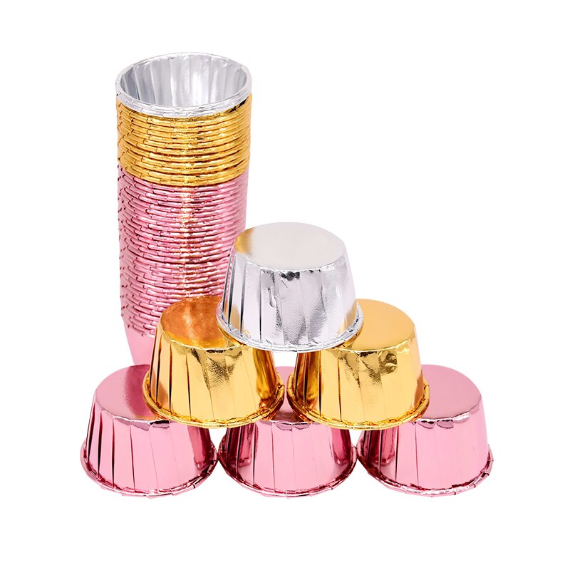 50Pcs Gold Silver Cake Paper Liner Kitchen Muffin Egg Tart Wrap Case Wedding Birthday Party Favors Cupcake Cups Baking Tools